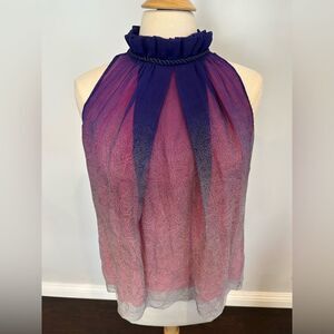 Elie Tahari Purple Printed 100% Silk Braided Neck Trim Sleeveless Halter Top Sma